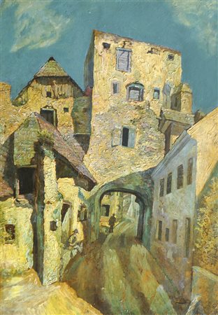 Karl Hofmann (Lienz 1852 – Innsbruck 1926) Vecchia porta della città;Olio su...