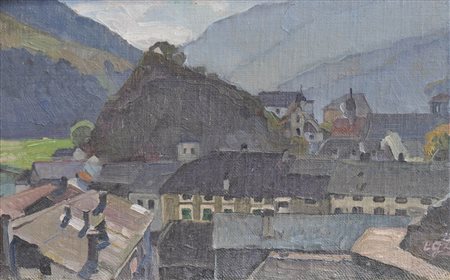 Ludwig Girardi (* Innsbruck 1891) Tetti di Chiusa, 1925;Olio su tela su...