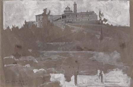 Carl Moser Monastero in Italia, 1900;China acquerellata e biacca su...