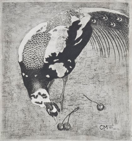 Carl Moser Pavone a macchie bianche, 1922;Acquaforte, 37,5 x 35,5 cm...
