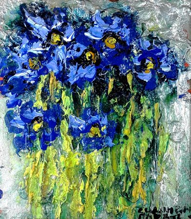 COLOMBINI MAURILIO Piombino 1933 “Concetto floreale blu anemoni” 