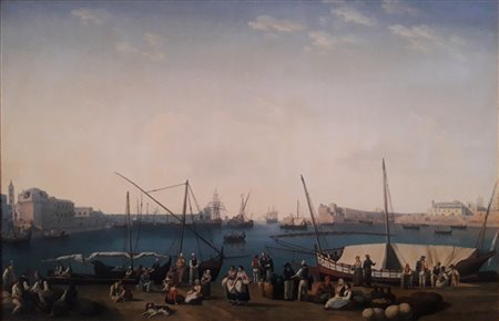 HACKERT PHILIPP Prenzlau 1737-Firenze 1807 "Porto di Trani con la chiesa di Ognissanti” 