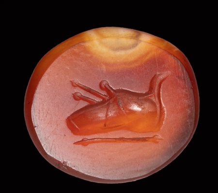 A roman republican carnelian intaglio. Shoe of a haruspex. 