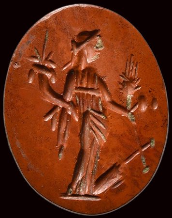 A roman red jasper intaglio. Tyche-Fortuna. 