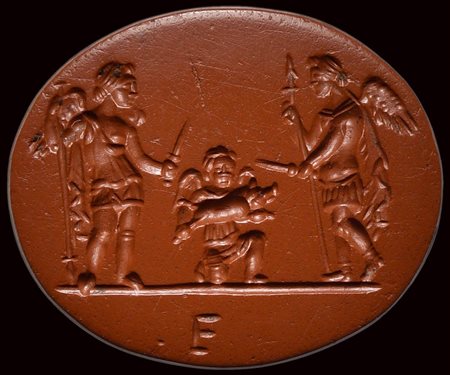 A fine roman red jasper intaglio. Votive scene. 