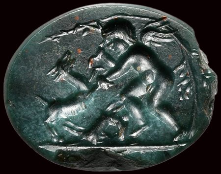 A roman bloodstone intaglio. Eros hunter. 