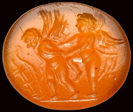 A roman carnelian intaglio. Eros and Anteros. 