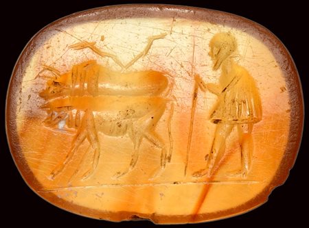 A roman carnelian intaglio. Bucolic scene. 