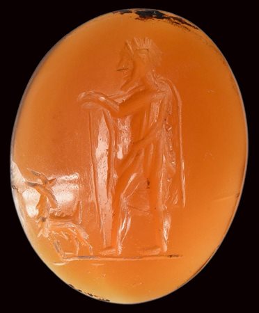 A roman carnelian. Shepherd with a goat.