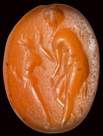 A roman carnelian intaglio. Priapic scene. 