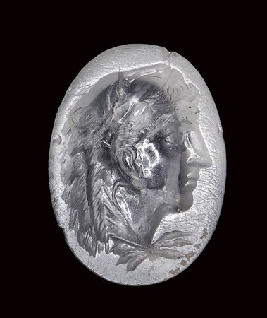 A roman rock crystal intaglio. Bust of Hercules.  