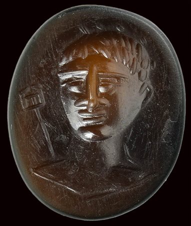 A roman sard intaglio. Bust of Mercury. 