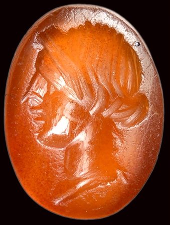 A roman carnelian intaglio. Female head. 