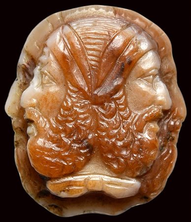 A  roman agate cameo. Four conjoined heads (Janus). 