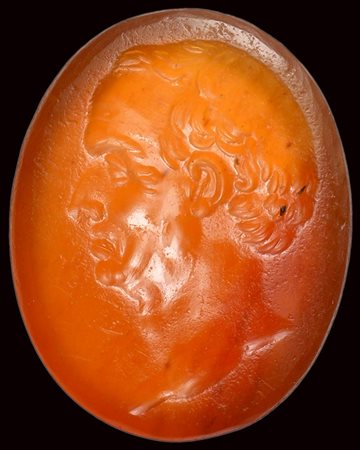 A fine roman carnelian intaglio. Portrait of Maecenas.