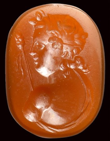 A roman sard intaglio. Dionysos bust. 