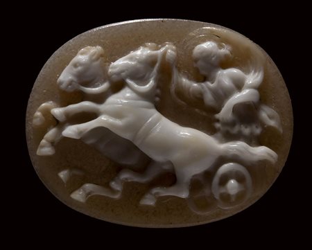 A large roman two-layers agate cameo. Eos on the chariot. 