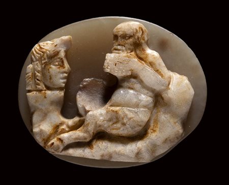 A roman agate cameo. Satyr and mask. 