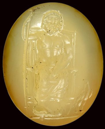 A very fine roman chacedony intaglio. Zeus enthroned with the eagle. 