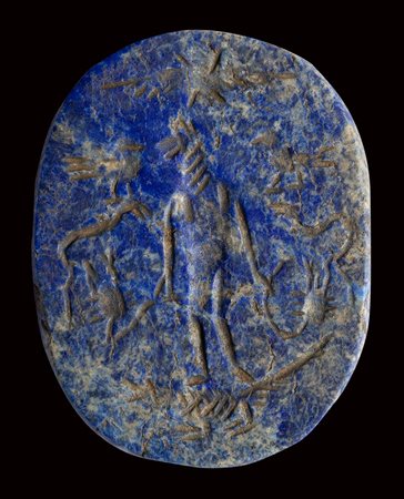 A large roman magical lapis lazuli intaglio. Anubis. 