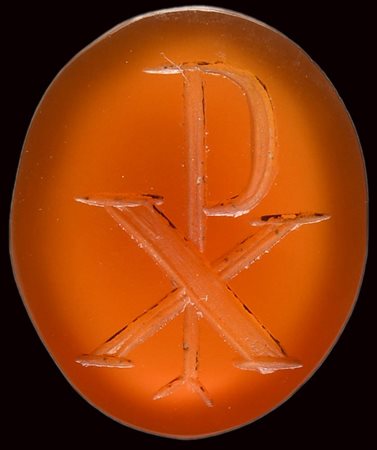 A late roman carnelian intaglio. Christogram. 