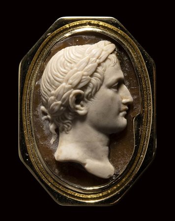 A fine neoclassical agate cameo set in modern gold ring. Bust of Napoleon Bonaparte as Emperor. 