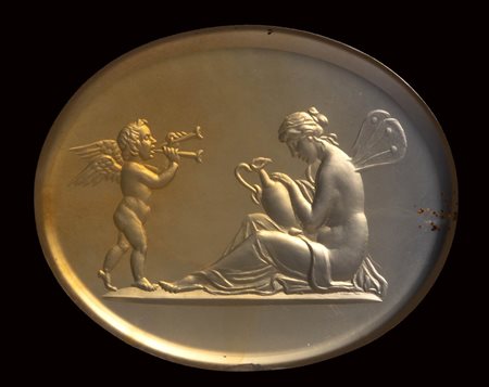 A neoclassical agate intaglio. Eros and Psyche.