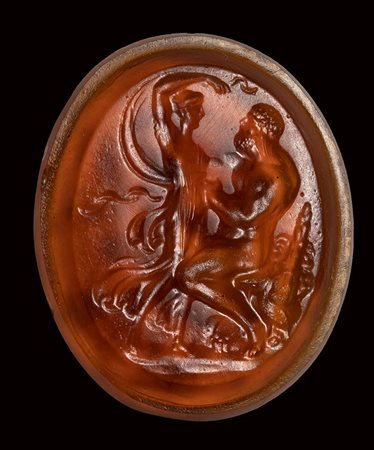 A neoclassical orange glass impression. Hercules and Jole.