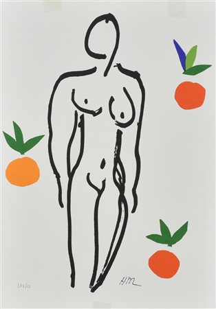 Henri Matisse NUDO CON ARANCE litografia su carta (d'apres), cm 48x33,5;...