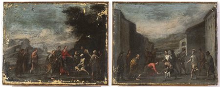 La guarigione del lebroso - Cristo e l'adultera. Coppia di dipinti