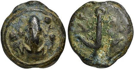 Umbria, Cast Quadrans, Tuder, ca. 220-200 BC; AE (g 20; mm 27; h 6); Frog; in...