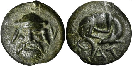 Picenum, Cast As, Hatria, ca. 275-225 BC; AE (g 424; mm 76; h 12); Head of...