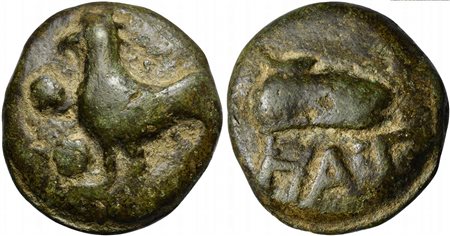 Picenum, Cast Biunx, Hatria, ca. 275-225 BC; AE (g 51; mm 37; h 6); Cock...