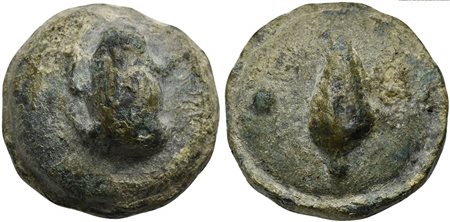 Apulia, Cast Uncia, Luceria, ca. 225-217 BC; AE (g 54; mm 29; h 9); Frog, Rv....