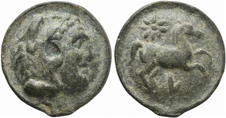 Apulia, Cast Nummus, Luceria, ca. 217-212 BC; AE (g 81; mm 47; h 12); Head of...