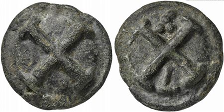 Apulia, Cast Quincunx, Luceria, ca. 217-212 BC; AE (g 40; mm 33); Four wheel...