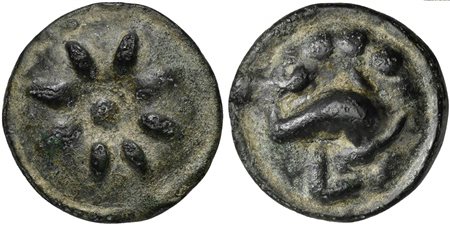 Apulia, Cast Teruncius, Luceria, ca. 217-212 BC; AE (g 23; mm 28); Sunburst...