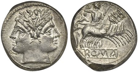 Anonymous, Quadrigatus, Rome, ca. 225-212 BC; AR (g 6,35; mm 19; h 6);...
