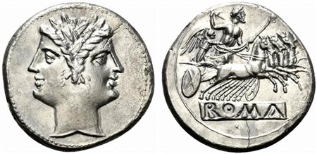Anonymous, Quadrigatus, Rome, ca. 225-214 BC; AR (g 6,55; mm 22; h 5);...
