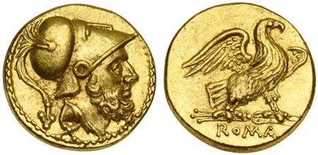 Anonymous, 60 Asses, Rome, ca. 211-207 BC; AV (g 3,35; mm 14; h 11); Helmeted...