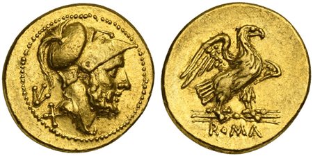 Anonymous, 60 Asses, Rome, ca. 211-207 BC; AV (g 3,36; mm 15; h 4); Helmeted...