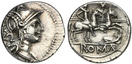 Shield and Carnix series, Denarius, Uncertain mint, ca. 206-200 BC; AR (g...