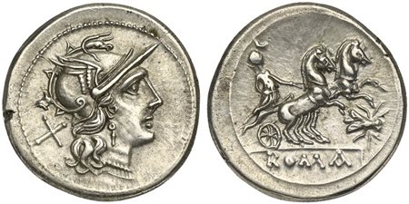 Fly series, Denarius, Rome, ca. 179-170 BC; AR (g 3,97; mm 19; h 8); Helmeted...