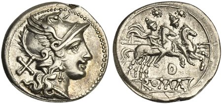 D series, Denarius, Uncertain mint, ca. 199-170 BC; AR (g 3,90; mm 19; h 6);...