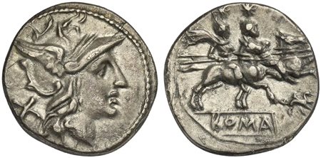 Gryphon series, Denarius, Rome, ca. 169-158 BC; AR (g 3,97; mm 18; h 12);...