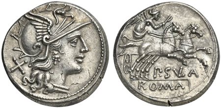 P. Cornelius Sulla, Denarius, Rome, 151 BC; AR (g 4,03; mm 18; h 3); Helmeted...