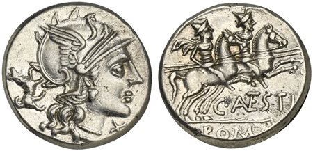 C. Antestius, Denarius, Rome, 146 BC; AR (g 3,82; mm 17; h 5); Helmeted head...