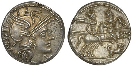C. Antestius, Denarius, Rome, 146 BC ; AR (g 3,61; mm 19; h 6); Helmeted head...