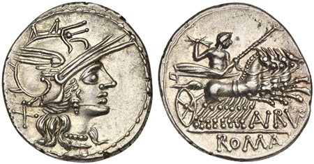 T. Annius Rufus, Denarius, Rome, 144 BC; AR (g 3,79; mm 21; h 7); Helmeted...