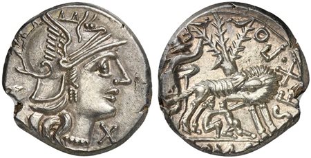Sex. Pompeius Fostlus, Denarius, Rome, 137 BC; AR (g 3,89; mm 18; h 12);...